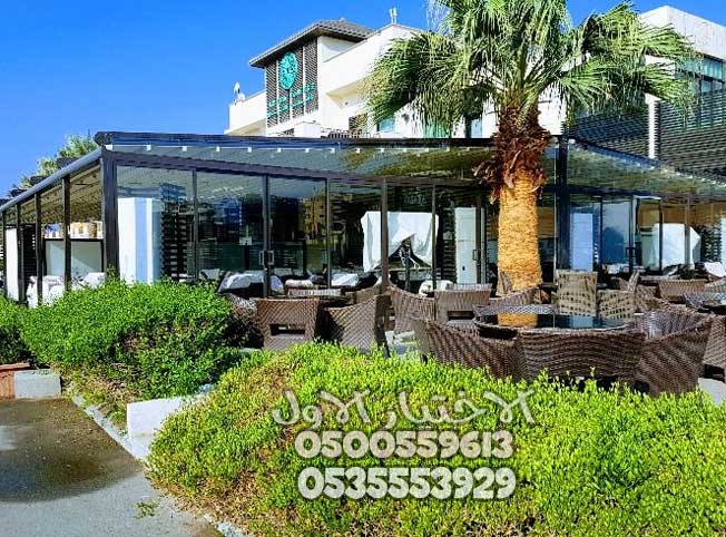 اسقف مظلات متحركة كهربائية 0500559613  متحركة بالريموت للفلل والكافيهات والمناطق المفتوحة والفنادق